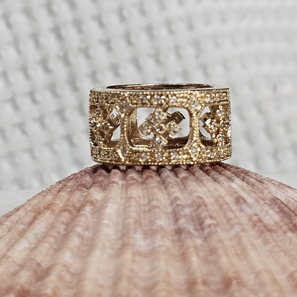 925 Gold Vermeil and Crystal Band Ring - Picture 6 of 16